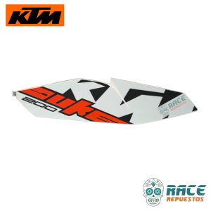 CALCOMANIA IZQUIERDA BLANCA KTM DUKE 200 2017-2019 (ESTANQUE)
